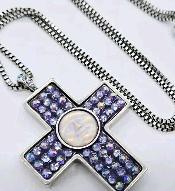 KIRKS FOLLY 十字项链带幻灯片紫色和银色海景月亮遗产