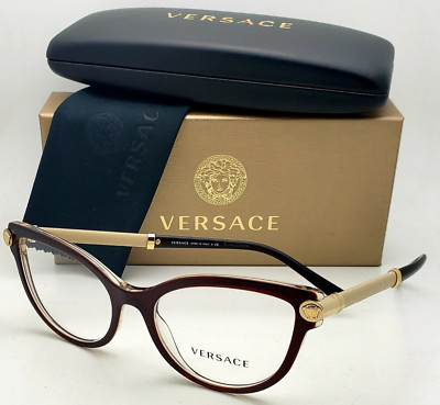New Versace Reading Glasses VE 3270-Q 5300 54-17 Brown Tan Frames CatEye Readers