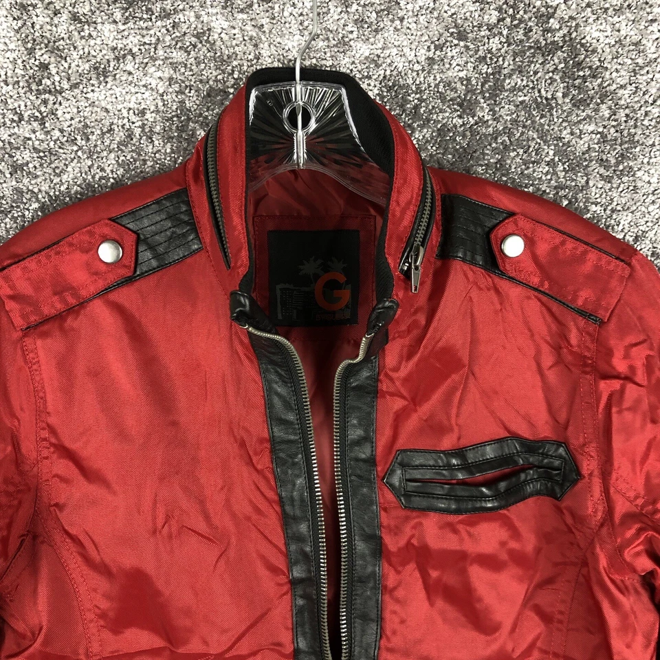 G by Guess Full Zip Biker Bomber Jacket Men Size XS Red - Image 2 of 4