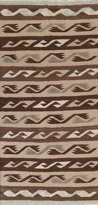 Beige Dual-Sided Kilim Kelim Rugs Flatweave Wool Carpet 5x10 ft