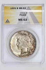 1921 HIGH RELIEF PEACE DOLLAR ANACS MS63