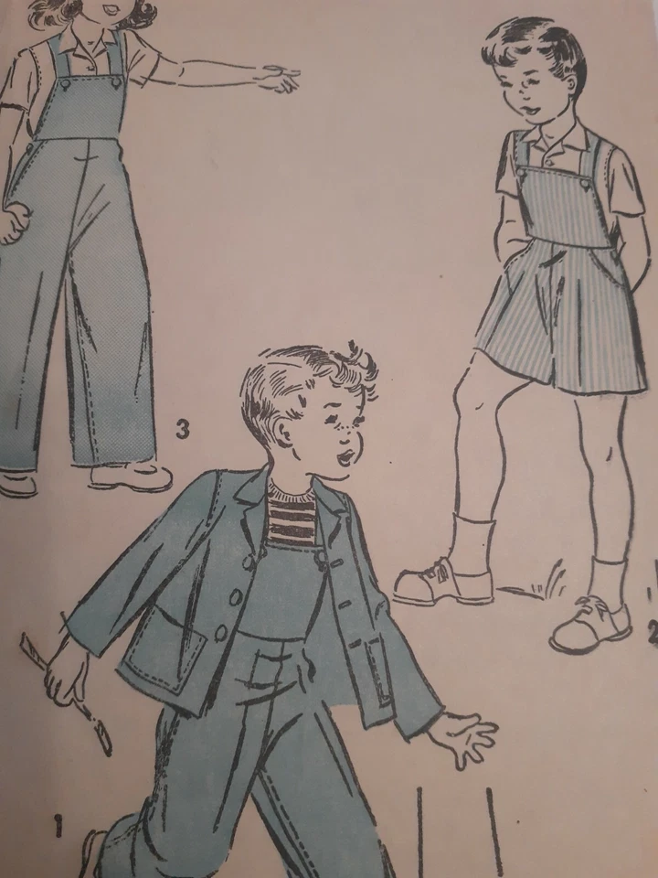 Overalls Bibs Shortalls Jacket Advance Sewing Pattern 4440 Girls Boys 3 VTG Cut - Image 2 of 4