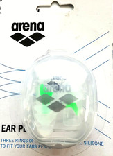 Arena Swimming Ear Plug Pro W Case 1 Pair Silicone Lime Grn Flexible Adjustable