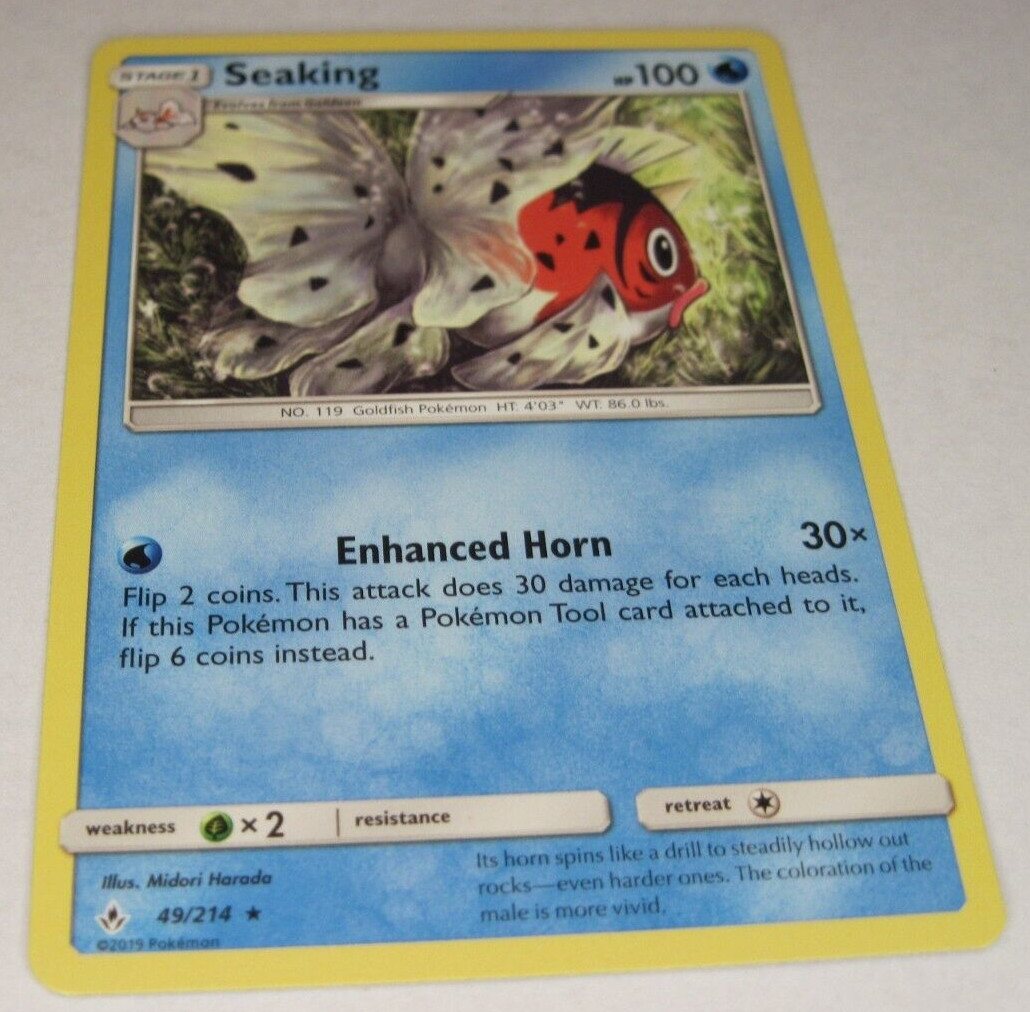 Seaking 49/214 RARE Unbroken Bonds Sun Moon Pokemon Card