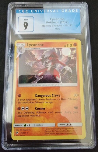 Holo Foil Lycanroc 75/147 Burning Shadows Set Pokemon Trading Cards CGC 9 MINT