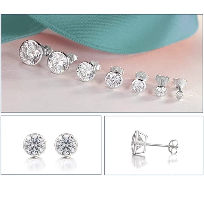 Orecchini Punto Luce Chiuso pl. Oro Bianco 18k con cristalli Zirconi 6 - 9mm - Immagine 2 di 3