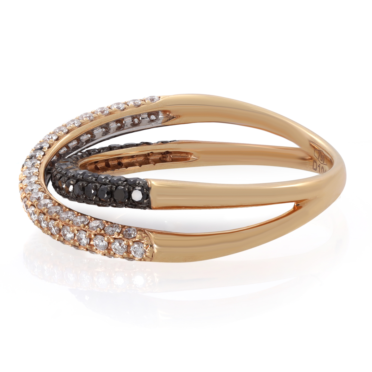 Piero Milano White Black Diamond Crossover Ring 18k Rose Gold