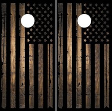 Distressed Burnt Wood Flag LAMINATED Cornhole Wrap Bag Toss Skin Decal Sticker