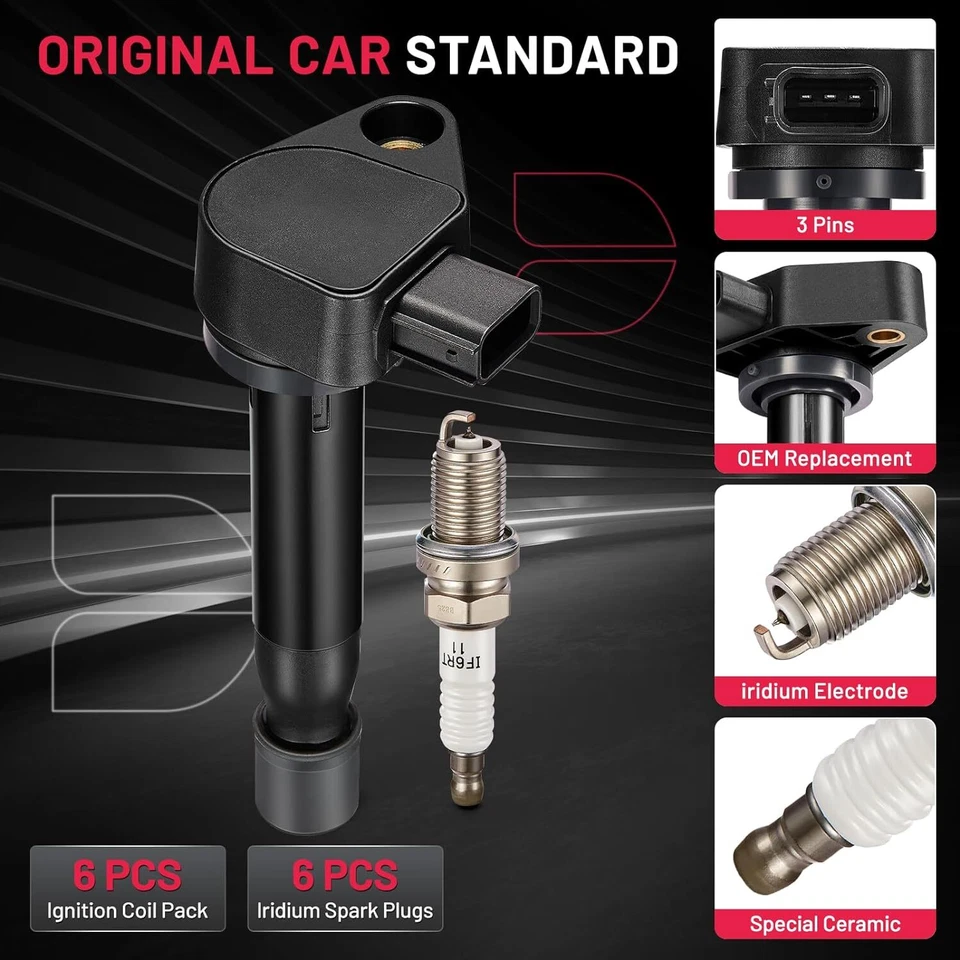 Paquete de 6 bujías de bobina de encendido UF242 para Honda Accord V6 2000-2007 3,0 L Foto 2 de 4
