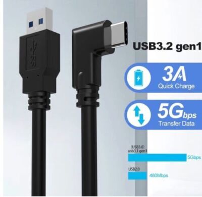 20Ft Cable for Oculus Quest Link 3.2 Type-C Right Angle to USB A Charging Cord