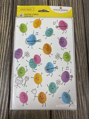 American Greetings 6 Easter Cards For Kids Eggs Stick Figures 
