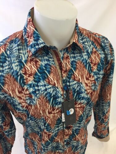 Mens CAVIAR DREMES B REY Designer Shirt Woven BLUE Abstract Button Down 58BR49 - Picture 1 of 8