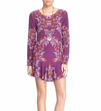 Free People Smooth Talker Deep V Back Floral Tunic Dress Purple Size XS