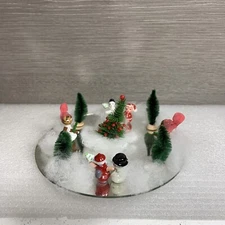 MIRROR AND LOT OF ASSORTED CHRISTMAS FIGURINES AND TREES MINIATURES