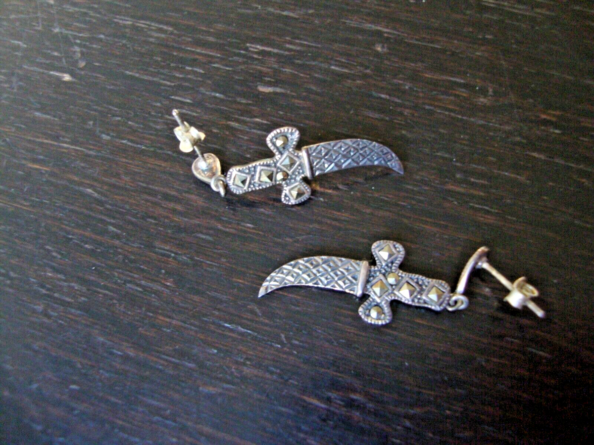 good アパッチ族 MJ シルバー925 14k MarkJimene VINTAGE 1980s JAMBIYA ARABIAN DAGGERS W/MARCASITE SILVER 925 DROP