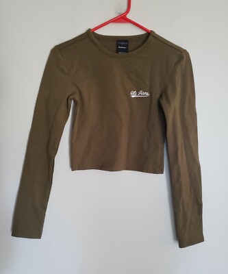 iets frans Long Sleeve Cropped Junior Girls Top Size S Olive Green  NWT 