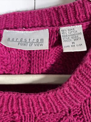 Vintage Nordstrom Cable Knit Chunky Sweater Size M Pink Shoulder