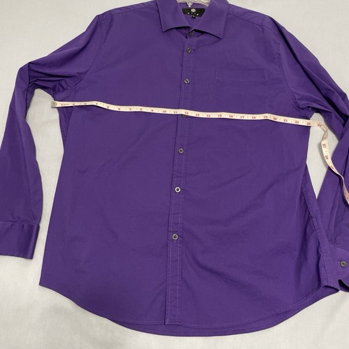 Dress Shirt Mens Size Large Purple Button Down Long Sleeve Solid Collared Pocket - Picture 4 of 8