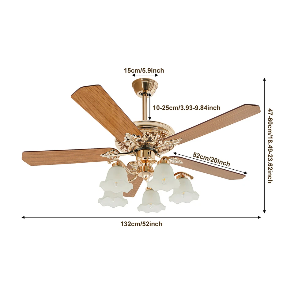 52" Modern Ceiling Fan Light 5 Wood Blades Lamp Chandelier 3 Speeds w/ Remote - Image 4 of 4