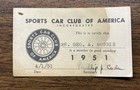 RARE Vintage 1951 SCCA Sports Car Club of America Incorporated Membership Ticket