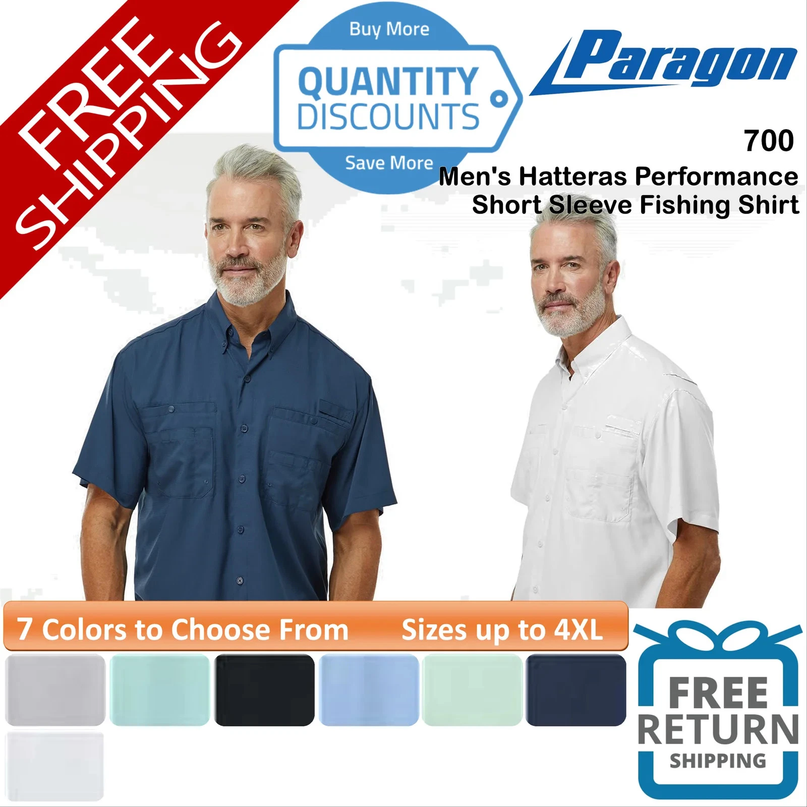 🔥 Paragon Men's Hatteras Performance Short Sleeve Fishing Shirt Up To 4XL 700