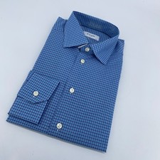 Eton Dress Shirt Mens L 16 1/2 - 42 Blue White Plaid Slim Fit Collared Button Up