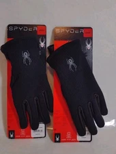 Set-2 Spyder 100% Leather Palm Gloves Men Size M Black Micro Brushed Lining New