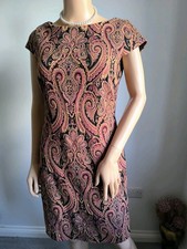 Monsoon Vintage Style Dress Size UK 10 Jacquard Paisley Print Occasions *VGC*