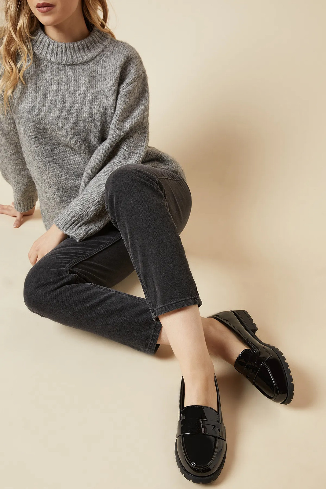 SAOLA Mocassini donna Dorothy Perkins neri ecopelle vestibilità ampia suola grossa