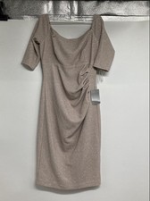 Eliza J Womens Pink Glitter Off The Shoulder Back Zip Midi Sheath Dress Size 8