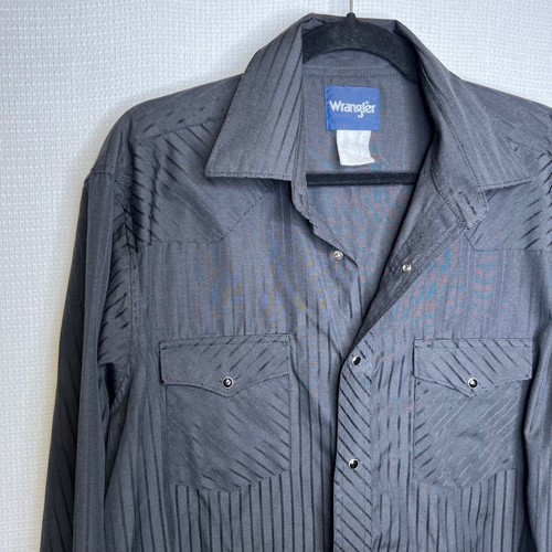 Wrangler Mens Black Western Pearl Snap Front Long Sleeve Shirt Size XL