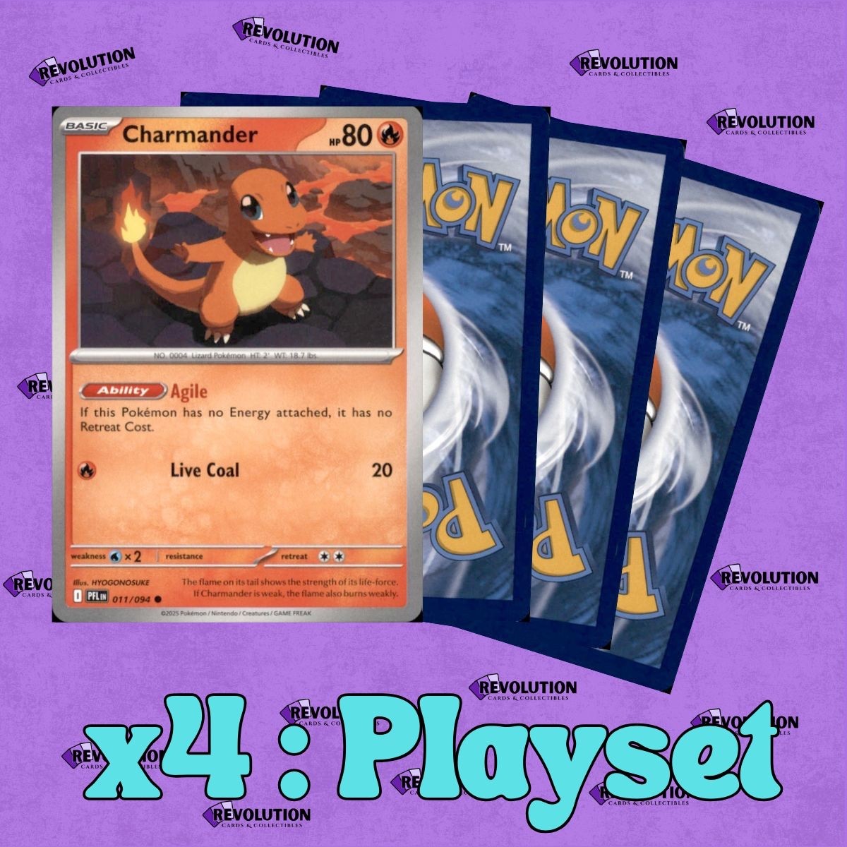 4x Charmander 11/94 Pokemon TCG *Playset*