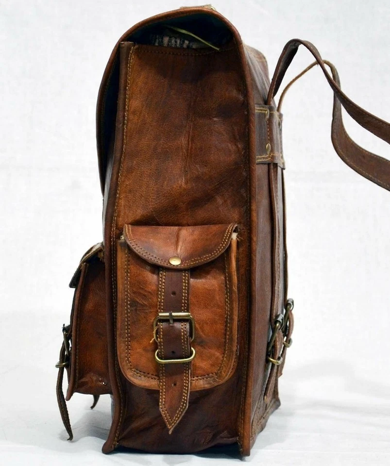 Goat Rucksack Leather Messenger Backpack New Vintage Brown Bag - Image 4 of 4