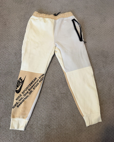 Nike tech Men's Colorblock Fleece Jogger Pants Size M Beige/Cream Drawstring