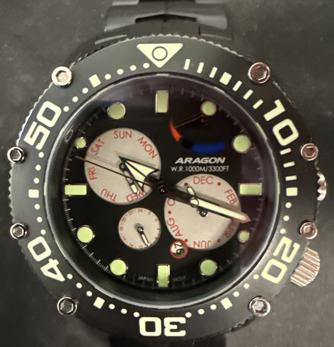 A007  48mm Chronograph Virtuoso Titanium Automatic Diver Aragon Watch 1000m - vintagewatches.pk