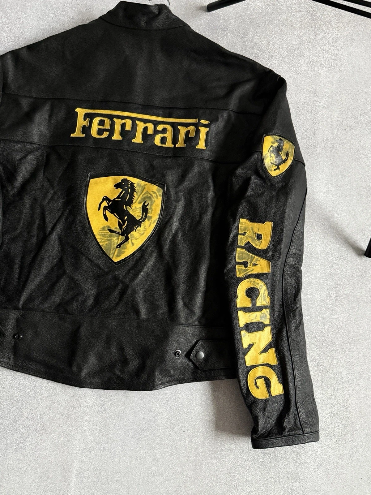 Vintage Ferrari Leather Biker Jacket Racing Black-Yellow Formula 1 Michelin image 9