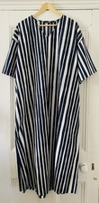 Marimekko Uniqlo Womens Navy Blue & White Striped Kaftan Dress L UK 14 EU 42 NEW