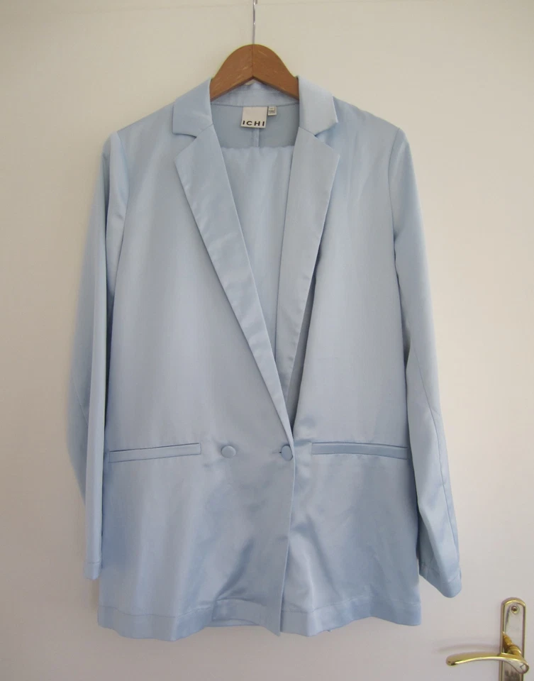 ICHI Damen Satin Hosenanzug Leicht Hellblau Größe 34 - Bild 1 von 4