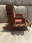 Antique Victorian Sewing Pincushion Chair Wood Thread Holder Red Velvet — photo 4