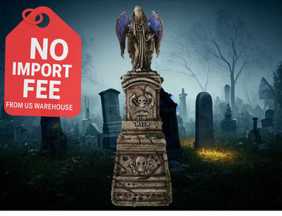 5ft Light Up Tombstone Angel Skull Halloween Graveyard Cemetery Prop