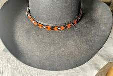 Western Mens Hatband 27 x 1/2 in Cross Bead Leather Belted Cowboy Rodeo Show RB