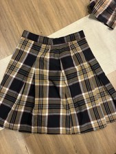 Dennis Girls School Uniform Skirt Plaid Pleated Size 12 Black Tan White