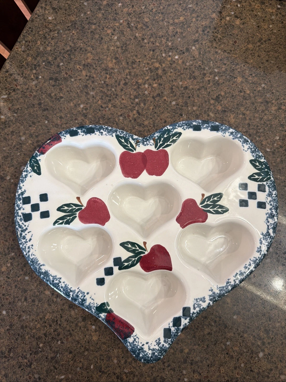 Chaparral Stoneware Handpainted Fruit 6 Heart Shaped Muffin Cups Baking Pan