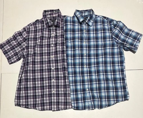 Lot of 2 men's Claiborne plaid short-sleeved shirts, size L - product listing photo