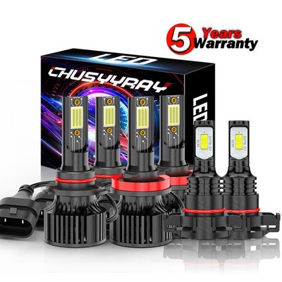 For GMC Sierra 2500 3500 HD 07-14 - Front LED Headlight Hi-Lo + Fog Bulbs Qty 6
