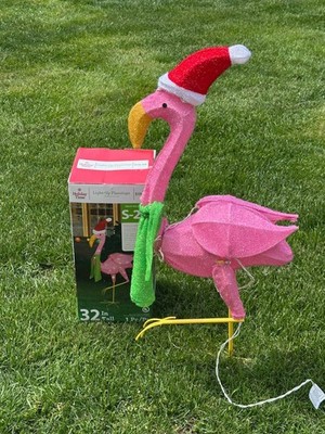 Holiday Time 32'' Lighted Christmas Flamingo Santa Hat, Green Scarf Yard Decor