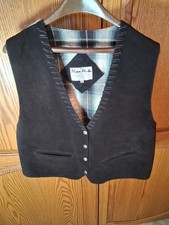 Mona Mode Vintage 90s Black Suede Leather Whipstitch Western Vest Women L Snaps
