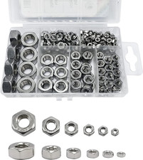 210PCS 304 Stainless Steel Hex Nuts Assortment Kit for Screw Bolt with 6 Sizes D