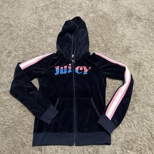 Juicy Couture Hoodie Youth Large Full Zip Velour Y2K Grunge Blue Pink