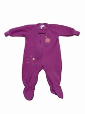 Vintage 2001 Carter s Baby 6-12M Fleece Footed Sleeper Floral Embroidered Purple